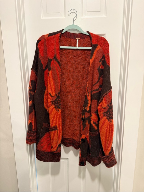Free People Sweaters - Free People Floral Open-Front Cardigan - Red & Brown